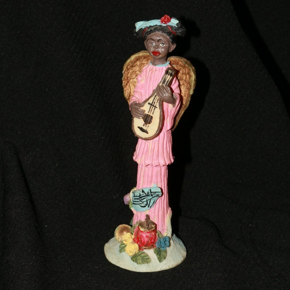 African angel figurine playing lute approx 6" tall - Picture 5 of 5